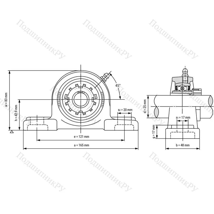 Подшипниковый узел UKP 206 - Вал: 25 мм