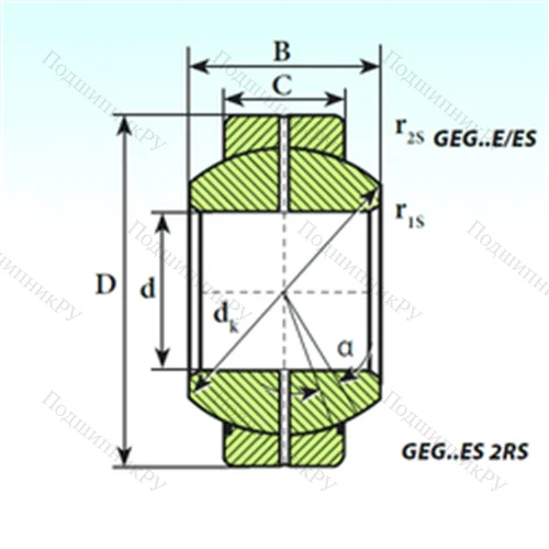 Подшипник скольжения сферический GEG 45 ES 2RS от производителя  ISB