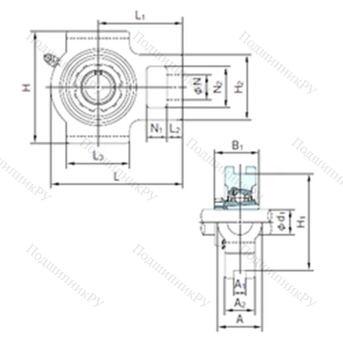 Подшипниковый узел шариковый радиальный UKTX 11+H 2311