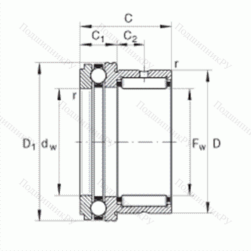 Шарикоподшипник упорный комбинированный с игольчатыми роликами NKX 15